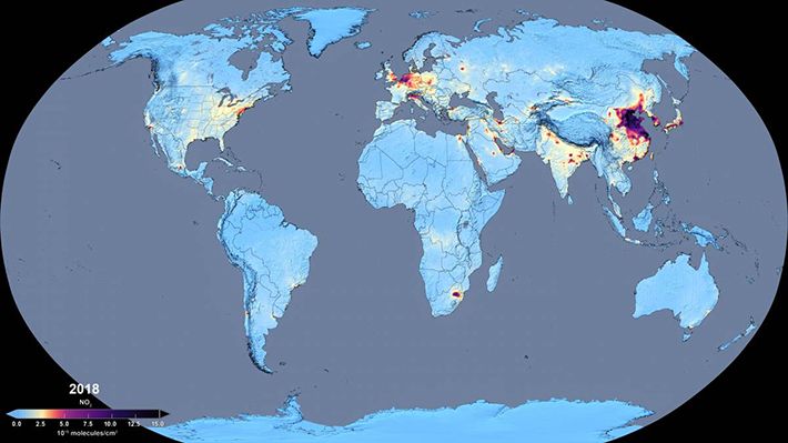 Annual-average NO2 for 2018 over the globe